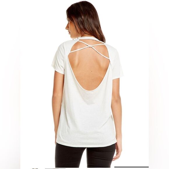 Chaser White “Champagne is my happy place” T-shirt with Open Back - Picture 2 of 9